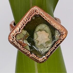 Copper Jewelry Ring Size 6 Ocean Jasper Stone Handcrafted Artisan Forged Gift